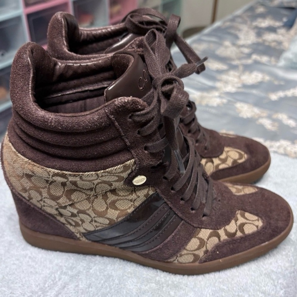 Coach Women's Brown wedge High-Top Sneakers